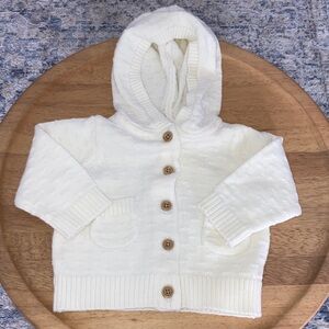 Cream Hooded Baby Cardigan with Wood Buttons